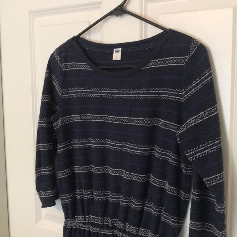 Navy embroidered knit dress